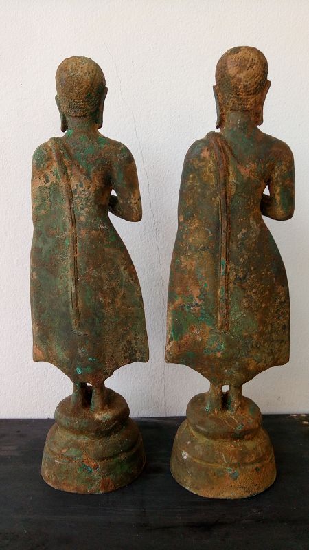 Pair of antique Thai Bronze Acolytes