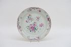 Antique FAMILLE ROSE PORCELAIN PLATE with flowers, 18th Century.