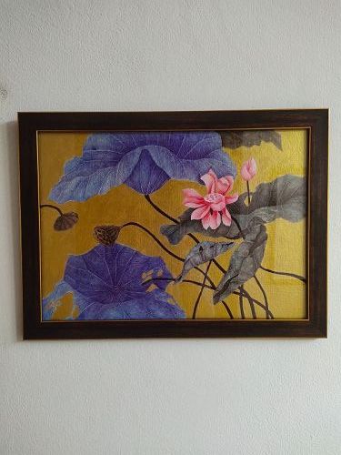 Original Acrylic Painting of Lotus, nicely framed.