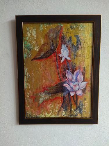 Original Acrylic Painting of Lotus, nicely framed.