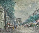 PARIS, ARC DE TRIOMPHE.Original Oil Painting by J. Linz, signed.