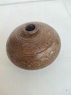 ANTIQUE 12-14th CENTURY KHMER CHOCOLATE BROWN LIME POT