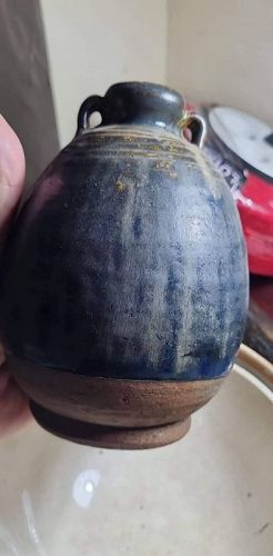 A unique SONG Dynasty, SAWANGKALOKE Black/Blue Glazed Ceramic Bottle.