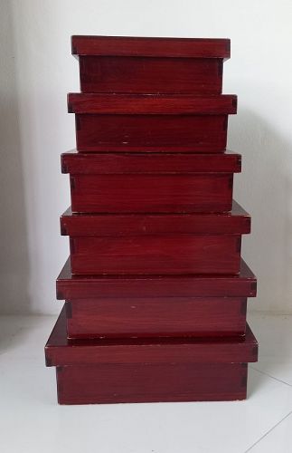 ANTIQUE JAPANESE SET OF 6 SIGNED WOODEN STACK BOXES
