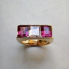 SPECTACULAR GENUINE MAROON TOURMALINE AND PINK SPINEL 18K. GOLD RING