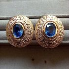 SOPHISTICATED 18K.GOLD EARRINGS WITH 2 GENUINE SKY BLUE SAPPHIRES
