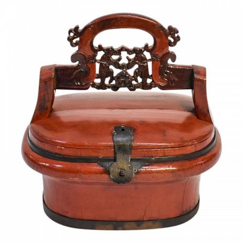 A RARE QING DYNASTY CHINESE CARVED WOODEN WEDDING BOX