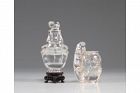 2 ANTIQUE QING CHINESE HAND CARVED CRYSTAL SCULPTURES
