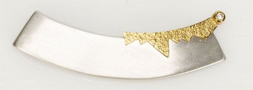 AVANT-GARDE BRUSHED WHITE GOLD 375 & YELLOW GOLD BROOCH