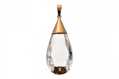 A STUNNING MOUNTAIN
CRYSTAL DROP PENDANT SET IN 14K. GOLD