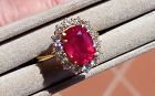 Stunning Genuine 4.60 ct. Ruby & Diamond Ring, 18K Gold.