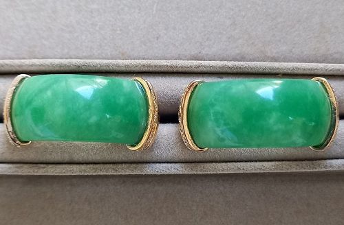 Important Apple Green Jade JADEITE Earrings in 18K. Gold with Diamonds