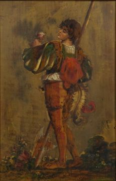 RENAISSANCE PERIOD, YOUNG MAN WITH FEATHER HAT AND WINE GLASS, 1892