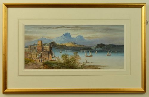Framed ORIGINAL WATERCOLOUR by G.L. Lewis, 1895, Lago Maggiore, ITALY
