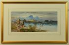 Framed ORIGINAL WATERCOLOUR by G.L. Lewis, 1895, Lago Maggiore, ITALY