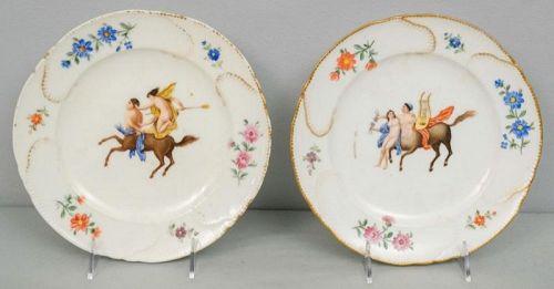 RARE Pair VINCENNES-SÈVRES Porcelain Plates with HERCULANEUM Décor