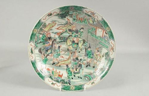 A KANGXI FAMILLE VERTE Porcelain Dish depicting figures on horseback