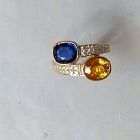 Stunning Blue and Yellow Sapphire TOI & MOI Ring adorned with Diamonds