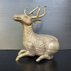 Elegant Asian Silver Deer Box with Antlers & Scrolling