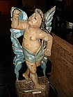 Antique Painted Wooden Angel, 19th Century