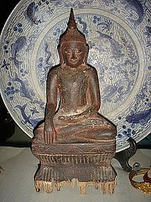 Wooden Buddha, early 19th Century with brown patina