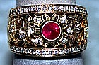 18K Gold Filigree Ring with Burma Ruby and Diamonds