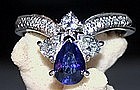 Solid 18K White Gold Ring with Blue Sapphire/Diamonds
