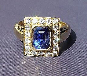 Genuine Ceylon Blue Sapphire/Diamond Ring 18K