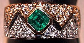 2-Tone 18K Gold Ring set with genuine Emerald/diamonds