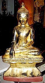 19th Century Wooden Buddha, with lacquer and gilt Burma