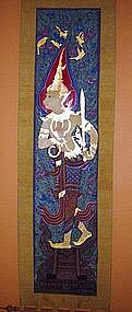 Thai Scroll Painting of Temple Guardians/Angels (pair)