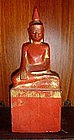 Wooden Lanna Thai Buddha, 19th Cent. Red/Gold Patina