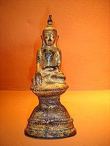 Burmese Shan State Bronze Buddha, gilt red Patina
