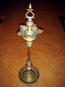 Large Antique Brass Oil Lamp, 19th Century