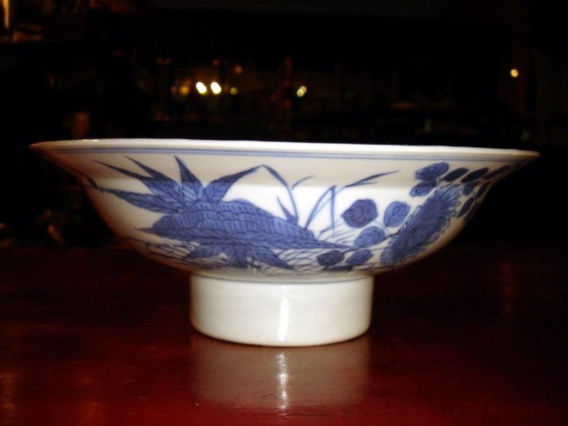 Kangxi Blue + White Porcelain Bowl with Pedestal Base