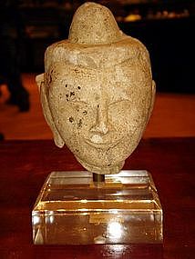 AVA Stone Head Carving mounted, 17/18th Century, Burma