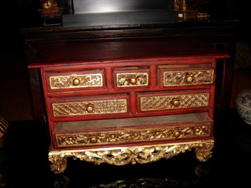 Small Sino-Javanese hand carved/gilded Vanity Chest