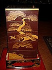 Jubako Japanese Gold Lacquer 5-Tiered Box with Base