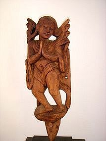 Burmese hand carved Wooden Angel on stand, 19th Cent.