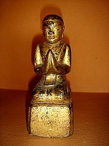 Gilt Wooden Hand Carved Monk praying, 19th Cent. Burma