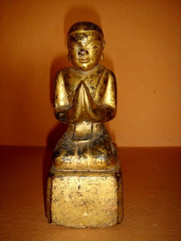 Gilt Wooden Hand Carved Monk praying, 19th Cent. Burma