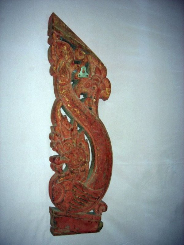 Exotic Thai Wooden Roof Bracket with Naga, 19th Century