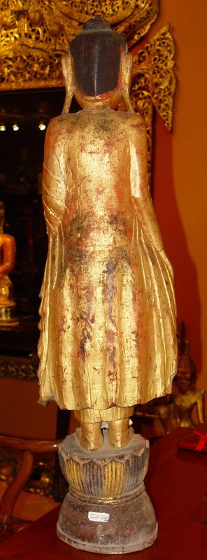 Large Gilt Wooden Disciple, 19th Cent. Thailand