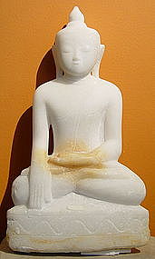 White Marble Buddha Sculpture, 19th Century, subduing M
