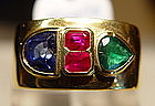Sapphire/Ruby/Emerald Ring 18K. Yellow Gold