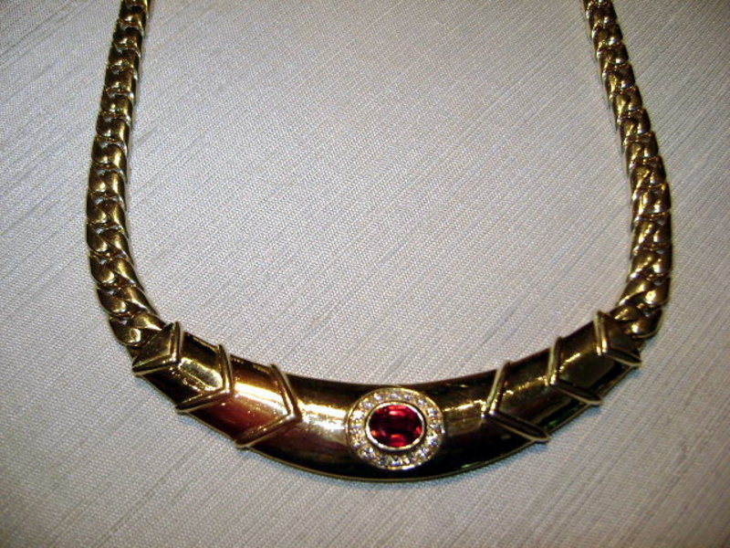18K. Herring Bone Ruby &amp; Diamond Necklace