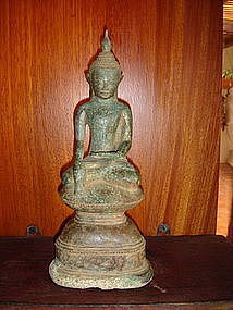 Superb AVA Bronze Buddha on stepped Throne, 15 Century