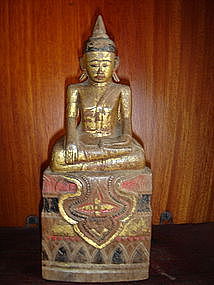 Unusual Thai Lanna Wooden Buddha Statuette, 19th Cent.
