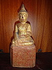 Lanna Thai Wooden Buddha with gilding, 19th Century