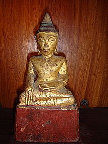 Serene Gilt Wooden Buddha, Lanna Thai, 19th Century